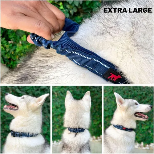 Miniatura 3 de Tuff Pupper Collar de perro resistente con asa Collar de nailon balístico resistente Collar de perro reflectante acolchado con herrajes de acero