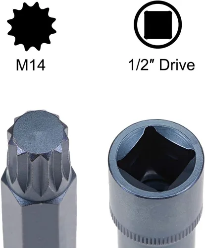 Miniatura 3 de uxcell 1/2" Drive x M14 (0.551 in) Triple Square Spline Bit Socket, brocas de acero S2, enchufes CR-V 4" de longitud (solo para uso manual)