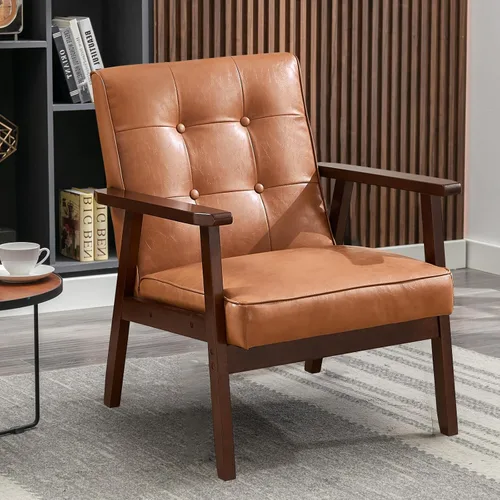 Miniatura 13 de Bonzy Home - Sillón de acento de cuero sintético estilo mitades de siglo moderno para sala de estar Silla con estructura de madera sólida y Negro