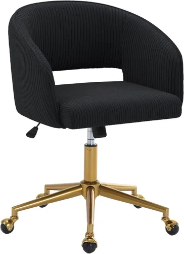Miniatura 12 de Silla de escritorio giratoria para oficina en casa, moderna silla de escritorio de terciopelo, sillón de altura ajustable con base dorada, silla