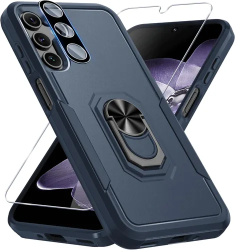 Miniatura 25 de Janmitta Funda compatible con Samsung Galaxy A14 5G con protector de pantalla + protector de lente de cámara, funda resistente de servicio pesado