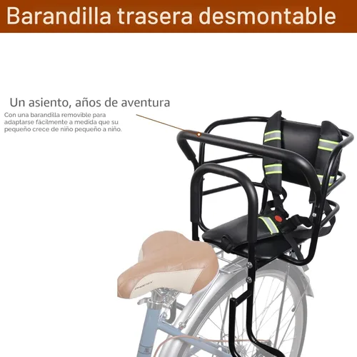 Miniatura 5 de Asiento trasero de bicicleta para niños, asiento trasero de bicicleta para niños con pedales de pie, pasamanos de respaldo, diseñado para niños