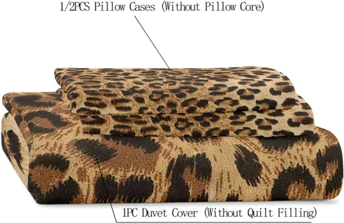 Miniatura 5 de LUVIVIHOME Funda de edredón de leopardo de lujo, 2 piezas, funda de edredón individual, ropa de cama con estampado de guepardo marrón, funda