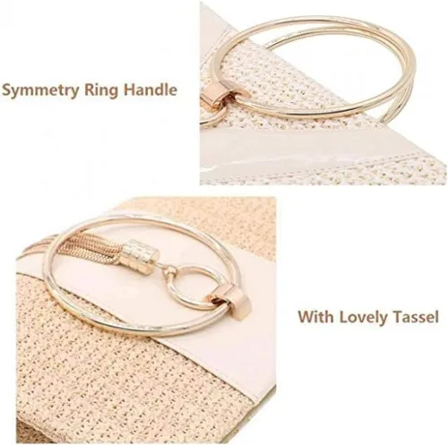 Miniatura 4 de Bolso de mano de paja para mujer, elegante bolso de mano de verano para playa, borlas con asa superior con cadena