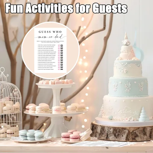 Miniatura 5 de ZIIUFRN Juegos de baby shower (5 x 7 pulgadas), 30 juegos modernos de tarjetas de juego para bebé en blanco y negro Adivina quién mamá o papá