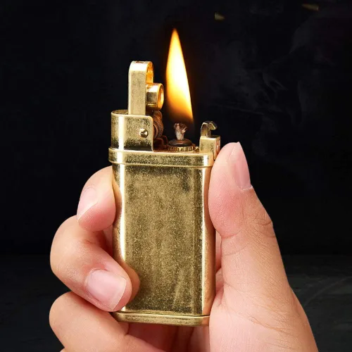 Miniatura 3 de Encendedor vintage de cobre de queroseno y cobre, encendedores de latón resistentes al viento para hombres, papá, marido (combustible no incluido)
