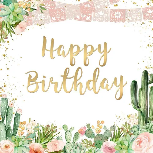 Miniatura 7 de Avezano Telón de fondo para fiesta de cumpleaños para niñas y mujeres, flores de cactus rosadas, fondo de feliz cumpleaños, temática mexicana