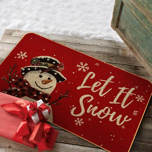 Miniatura 4 de Tapete de Navidad con diseño de muñeco de nieve, copos de nieve, invierno, Navidad, tapete decorativo antideslizante de bajo perfil para interiores