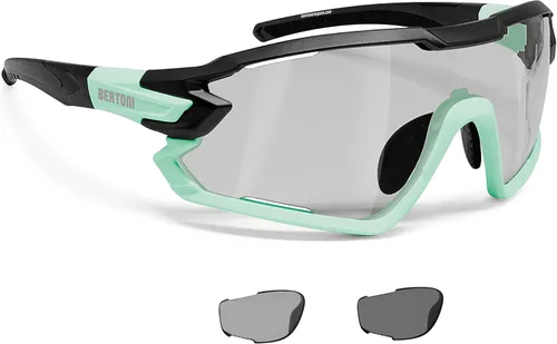 Miniatura 14 de Bertoni Gafas de sol deportivas polarizadas fotocromáticas ciclismo MTB con prescripción portador QUASAR Negro-Aguamarina/Espejo Azul
