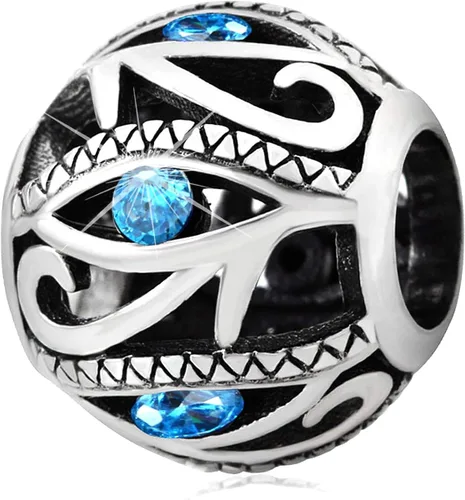 EMOSTAR Dijes de ojo turco para pulsera europea, plata de ley 925 antigua con símbolo de ojo de Horus, cuentas de amuleto con circonita cúbica,