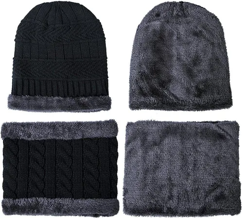 Miniatura 4 de Conjunto de gorro y bufanda de invierno cálido y elegante gorro de punto para hombres y mujeres