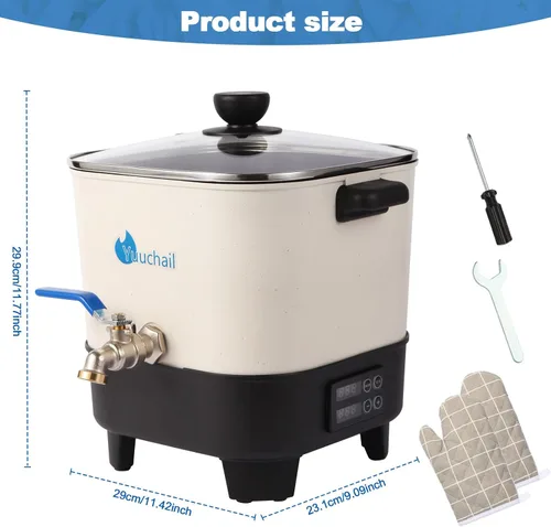 Miniatura 7 de Yuuchail Derretidor de cera para hacer velas, olla grande de cera de 7 cuartos con pantalla digital y parte inferior inclinada antiadherente, fácil