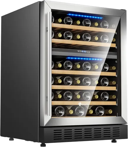 Miniatura 7 de KingChii Refrigerador de vino de doble zona de 15 pulgadas, con 26 botellas, compresor profesional, acero inoxidable y vidrio templado para vino