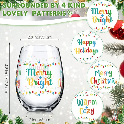 Miniatura 2 de 2 copas de vino sin tallo, taza divertida de 17 onzas con texto en inglés «Merry Christmas & New Year» – Regalos para mujeres, hombres, mamá, papá