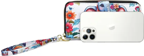 Miniatura 11 de Cartera de mano para mujer, estilo bohemio, con RFID, elegante, espaciosa con correa para viajes, capacidad para tarjetas, teléfono, dinero