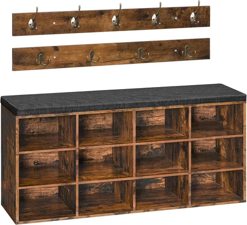 Miniatura 11 de HOOBRO Shoe Storage Bench with Cushion, 39.4" L Entryway Bench with 12 Cubbies, Entryway Hall Tree with Storage, Cubby Shoe Rack Bench with Coat