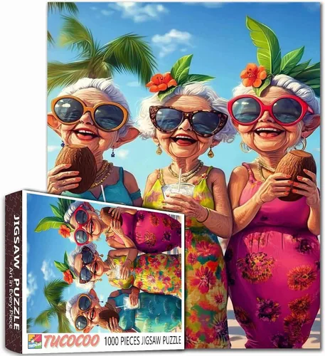 Miniatura 17 de Rompecabezas de mujer vieja de 1000 piezas para adultos, familias (niña, dama, pizza, naipe, vino tinto, amigas) piezas que encajan perfectamente