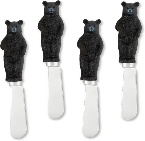 Supreme Housewares Black Bear - Esparcidores de queso pintados a mano, mangos de resina con cuchillas de acero inoxidable para untar queso crema,