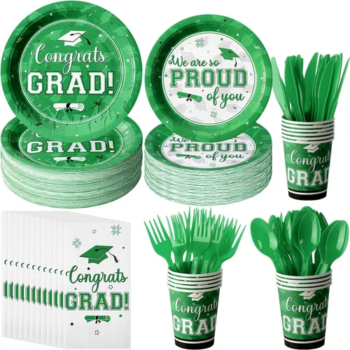 Miniatura 8 de Suministros para fiesta de graduación, juego de platos y servilletas de graduación de felicitaciones, vajilla desechable, platos de papel