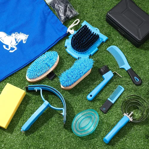 Miniatura 4 de Abbylike Kit de aseo de caballos de 12 piezas, suministros para sala de carreras, festivales, juegos de cepillos para caballos, kit de limpieza