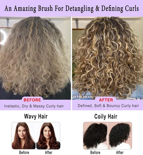 Miniatura 2 de Cepillo de pelo rizado 9 filas para desenredar y definir rizos, cepillo de cabello KTKUDY para separar, dar forma a los rizos, secar con soplado