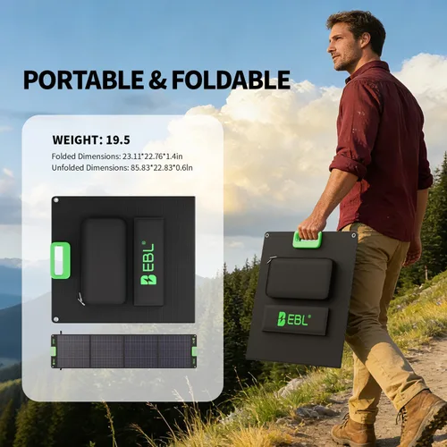 Miniatura 5 de EBL Panel solar portátil de 200 W para estación de energía, cargador solar plegable con 4 soportes, kit de panel solar impermeable IP65 con salida