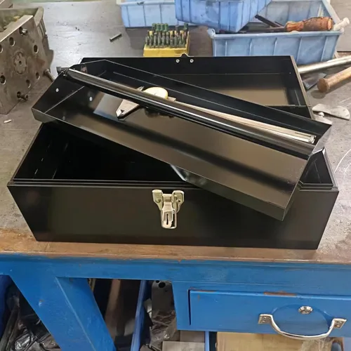 Miniatura 5 de Caja de herramientas metálica portátil de 16" de gran tamaño, caja de herramientas de 18-galga, caja de aparejos de pesca, organizador de cajones
