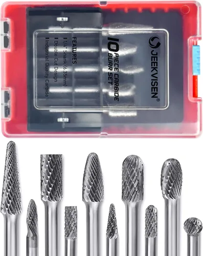 Juego de fresas de carburo de tungsteno, vástago de 1/4", 10 piezas, puntas para amoladora de troquel - fresa rotativa de doble corte para