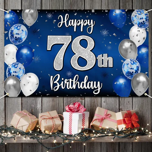Miniatura 61 de Decoración de feliz cumpleaños 35, globo azul y plateado de 35 años, cartel grande de telón de fondo de cumpleaños, suministros para fiesta de 35th