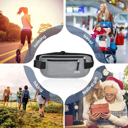 Miniatura 49 de DAITET Cinturón de dinero, soporte para pasaporte, cartera de viaje oculta segura con bloqueo RFID, riñonera encubierta (negro), Negro, Rfid