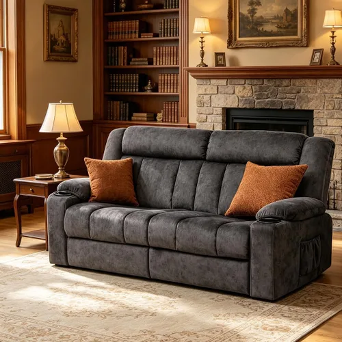LUCKLIFE Juegos de muebles de sala de estar, sofá reclinable manual, sillón reclinable de 2 asientos, tapicería de tela de aire transpirable,