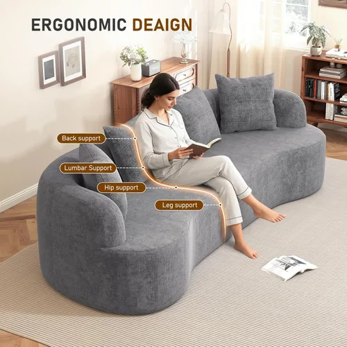 Miniatura 6 de Furnimart Sofás curvados de 112 pulgadas para sala de estar, sofá modular de felpilla moderno de 4 plazas con 4 cojines, sofá modular de felpa,