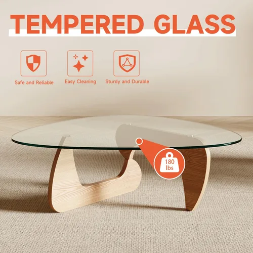 Miniatura 7 de Mesa auxiliar moderna para sala de estar y espacios pequeños, 35.6 x 25.4 x 15.8 pulgadas, mesa triangular de vidrio templado y base de madera