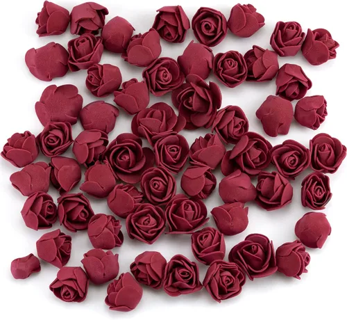 Miniatura 6 de IFAMIO 100 piezas de rosas artificiales de espuma color burdeos, mini flores falsas, cabezas de rosas artificiales artificiales para ramos