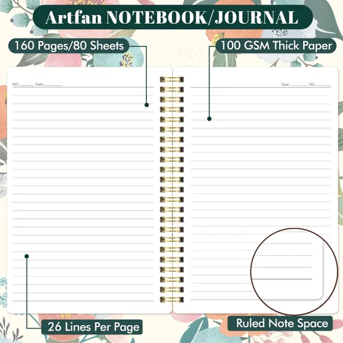 Miniatura 4 de Cuaderno Chopet - Paquete de 3 cuadernos en espiral A5 con líneas, cuaderno de 8.3" x 6" con papel grueso, cuaderno de diario clásico con rayas