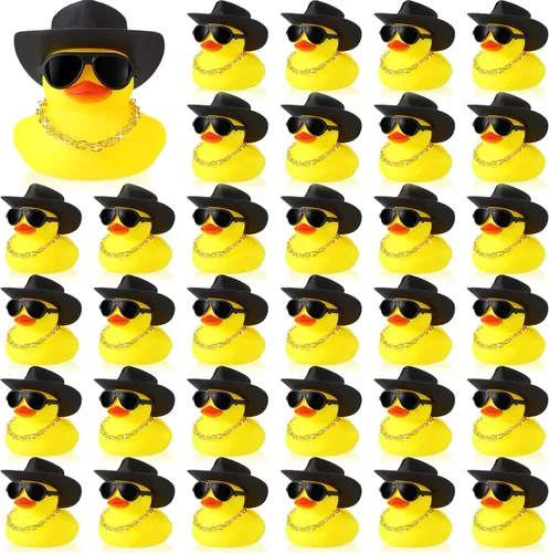 Miniatura 8 de Sotiff 48 Conjuntos Pato de Goma Pato Chillón Patos de Fiesta Adornos de Tablero de Coche con Mini Collar, Sombrero y Gafas de Sol para Ducha, Rosa