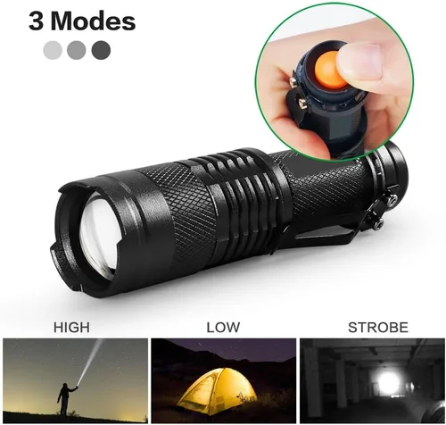 Miniatura 4 de 10 linternas LED de alta luz, mini linterna impermeable de bolsillo con 3 modos, enfoque ajustable zoomable para camping, senderismo