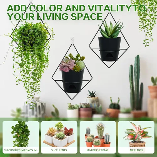 Miniatura 2 de Koalaime 3 juegos de macetas de pared para plantas de interior, macetas colgantes geométricas para plantas de interior, macetas de riego automático