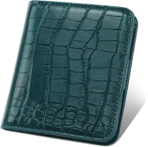 Miniatura 8 de Billetera para mujer, pequeña, plegable, para tarjetas de crédito, con bloqueo Rfid, de lujo, piel sintética, de cocodrilo, monedero pequeño