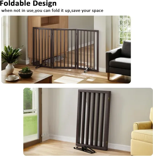 Miniatura 3 de Puerta para perros de 32 pulgadas de alto, puerta independiente para perros, para escaleras, puerta plegable para mascotas para perros