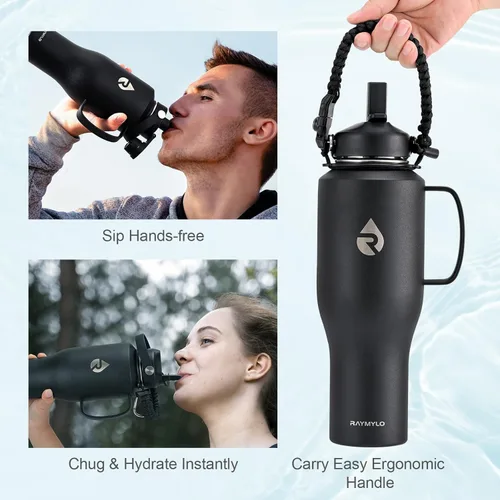 Miniatura 3 de RAYMYLO Botella de agua de acero inoxidable de 32 onzas (fría durante 48 horas, caliente durante 24 horas), botella de agua aislada al vacío