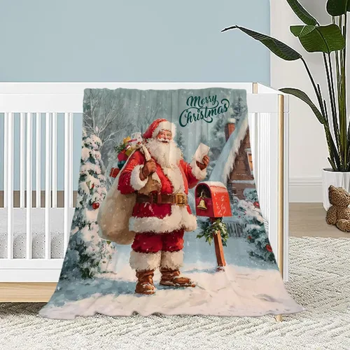 Miniatura 35 de Manta de Navidad para bebé, manta pequeña de Navidad a cuadros rojos, manta de Navidad para invierno, para mascotas, manta para envolver cuna
