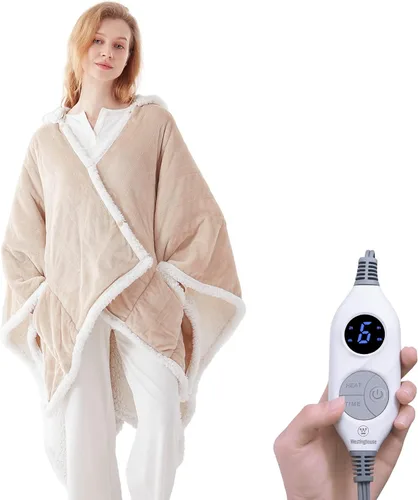 Westinghouse Manta con capucha con bolsillos, 6 niveles de calefacción y ajustes de tiempo de calentamiento de 2 a 10 horas, 50 x 60 pulgadas, beige