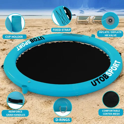 Miniatura 2 de Inflatable Water Hammock Floating Dock 8FT / 10FT Water Floating Island Raft for Lake Boat Pool Ocean Adults Kids, with W/Cupholder & Pump Azul