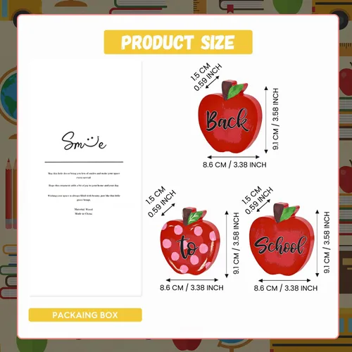 Miniatura 2 de Smile Back to School Wooden Tabletop Decor - Red Apple "Back to School" Desktop Signs - Classroom & Home Office Decorations Gift