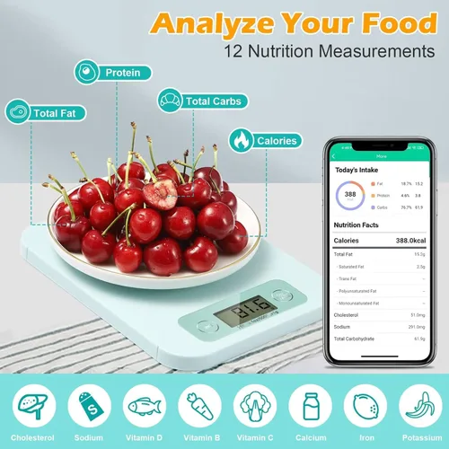 Miniatura 2 de URAMAZ Báscula de alimentos con calculadora nutricional, báscula digital de alimentos para báscula de cocina gramos y onzas, báscula inteligente