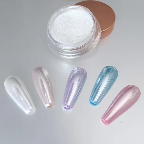 Miniatura 16 de Allstarry Polvo de uñas cromado de unicornio, aurora, sirena iridiscente, perla blanca, pigmento cromado, polvo de hadas con purpurina para arte
