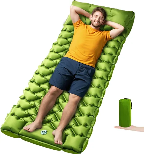 Miniatura 20 de Almohadilla de dormir para camping Oramoose, colchón inflable ultraligero de 4 pulgadas de grosor con almohada, almohadilla de dormir con bomba