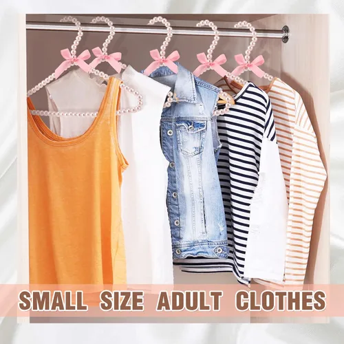 Miniatura 3 de Threan Rosa 12 piezas de perchas de ropa con cuentas de perlas mini con cuentas de perlas pequeñas de metal con cinta, estándar para niños, bebés