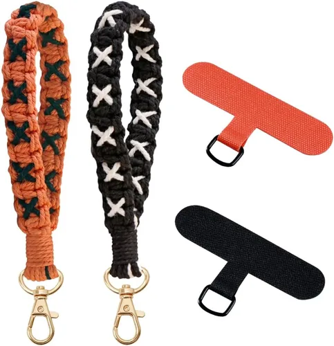 Miniatura 9 de VIOKKO Correa de muñeca de macramé bohemio para teléfono, cordón para teléfono celular con lengüeta de sujeción, pulsera con soporte para correa